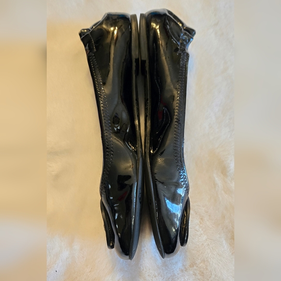 Tory Burch Minnie Ballet Flat Patent Black Leather Shoes Logo Size 8M - Picture 12 of 16